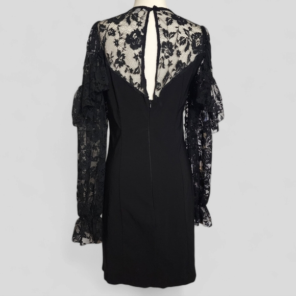 TOP SHOP Illusion Lace Yoke Long Sleeve Body Con Mini Dress - Picture 4 of 7